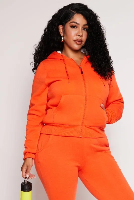 Plus Size Sherpa Lined Zip Front Hoodie