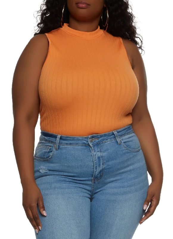 Plus Size Sleeveless High Neck Bodysuit