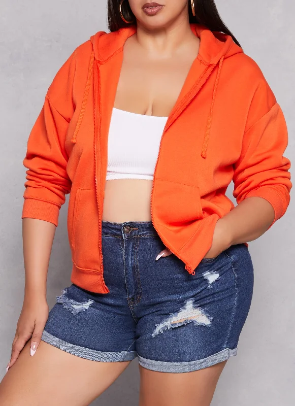 Plus Size Solid Zip Front Hoodie