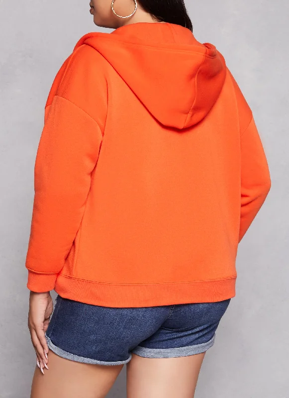 Plus Size Solid Zip Front Hoodie