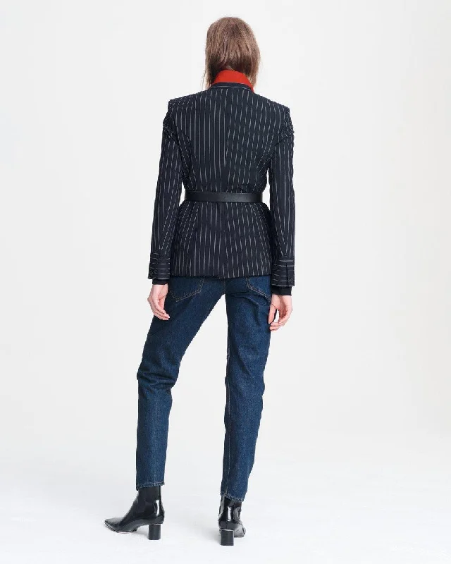 Owen Wool Striped Blazer - Navy