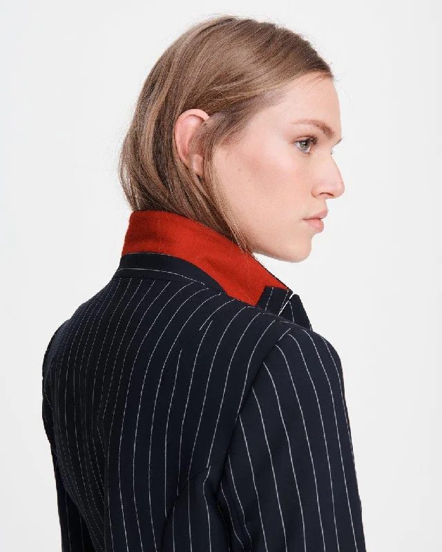 Owen Wool Striped Blazer - Navy