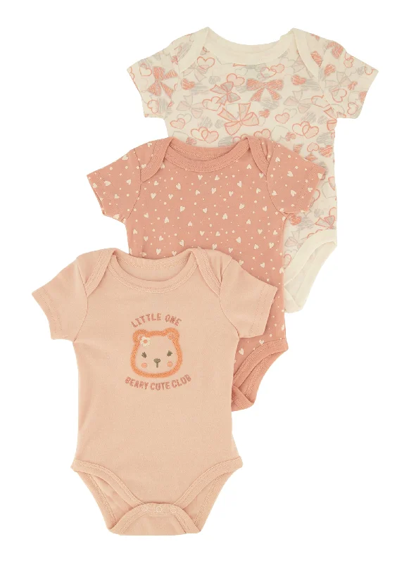 Baby Girls 0-9M Little One Bear Graphic Bodysuit Trio