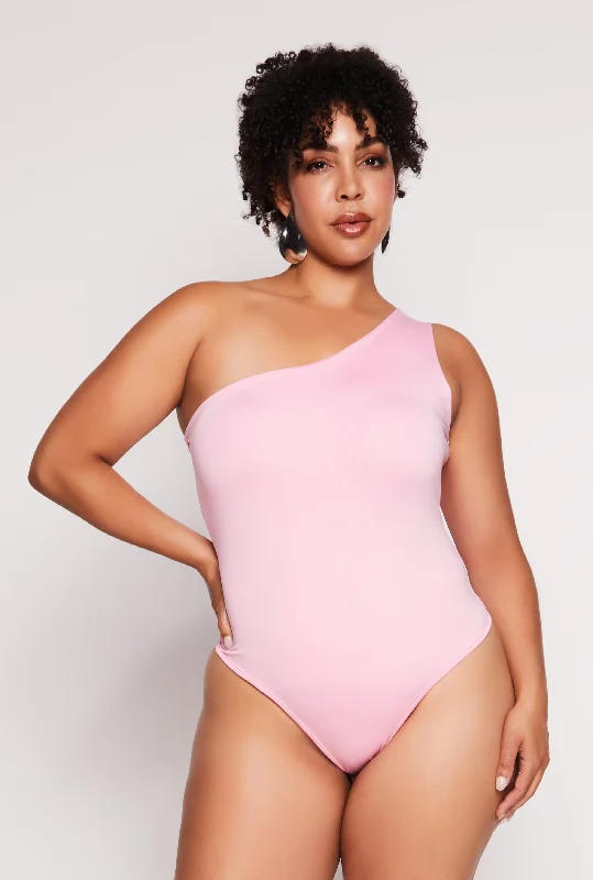 Plus Size Daisy Double Lined One Shoulder Bodysuit