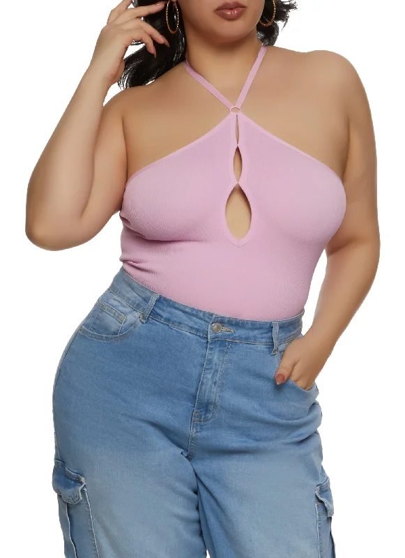 Plus Size Keyhole Open Back Bodysuit