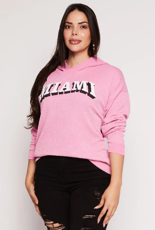 Plus Size Miami Graphic Hooded Top