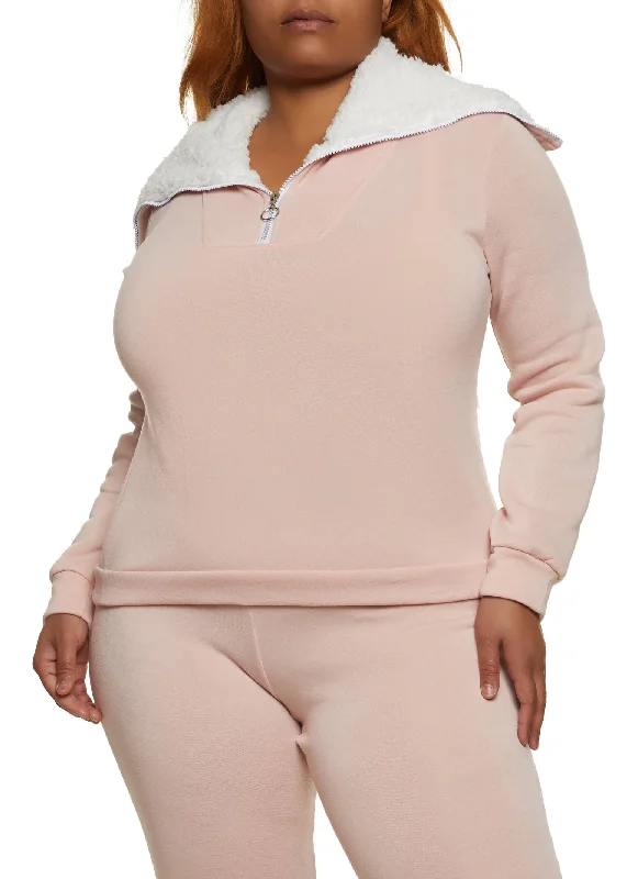 Plus Size Sherpa Lined Collar Half Zip Sweatshirt