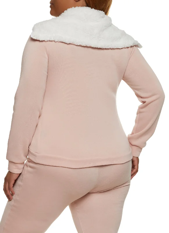 Plus Size Sherpa Lined Collar Half Zip Sweatshirt