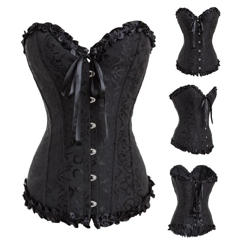 Plus Size Boned Lace Corset Women Lingerie With G String