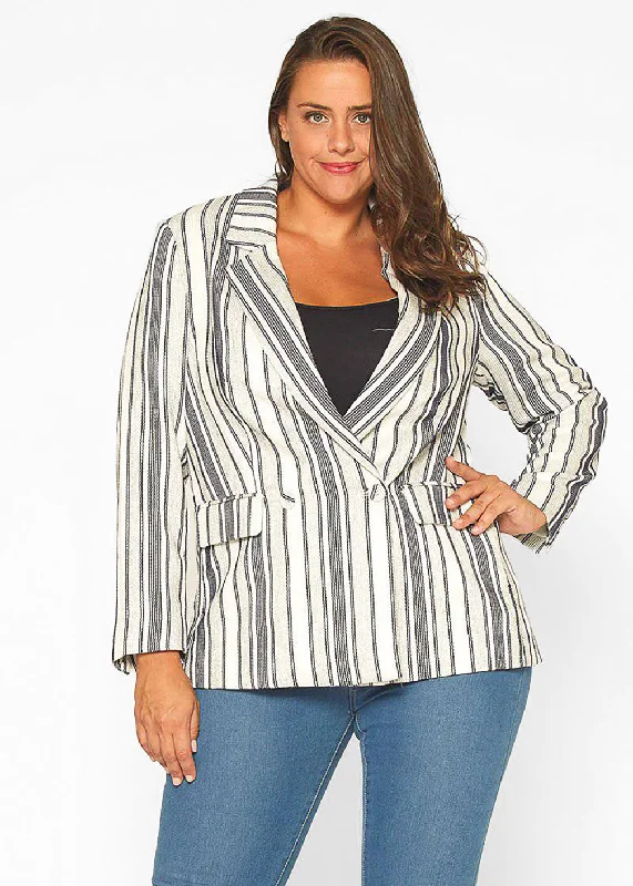 Plus Size Stripe Blazer in Blue White