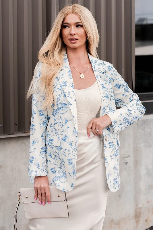 Polished Presentation Floral Blazer (Cream/Blue)