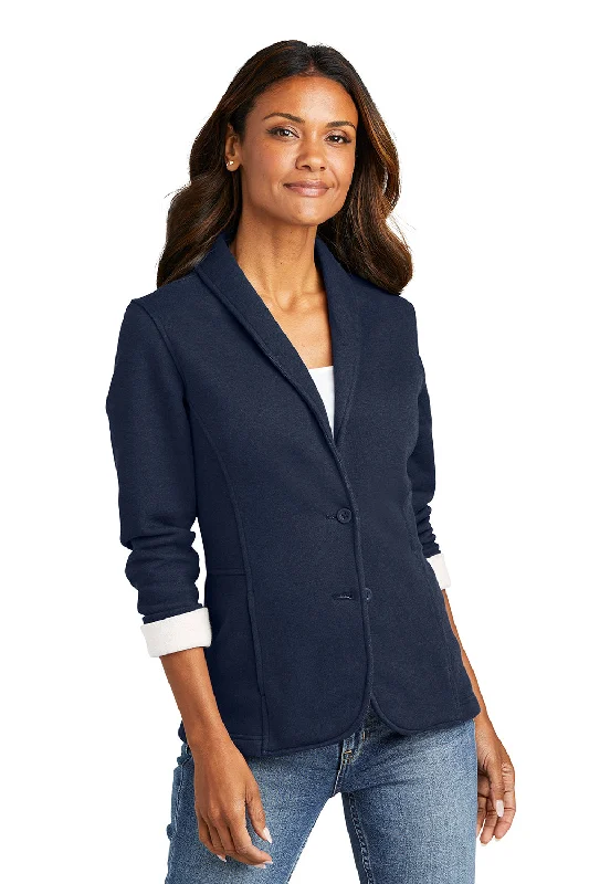 Port Authority Womens Button Down Fleece Blazer - Heather Dark Navy Blue