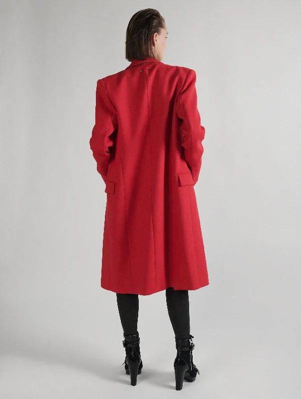 Red double gabardine overcoat