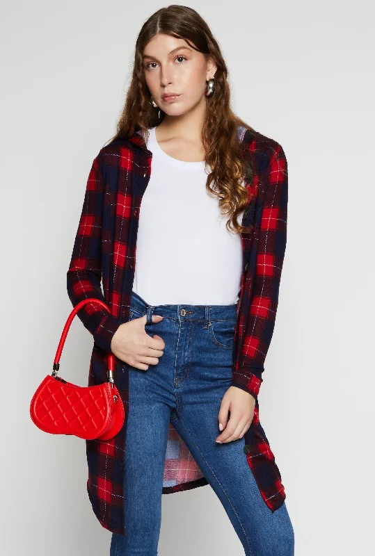 Plaid Hooded Button Front Duster