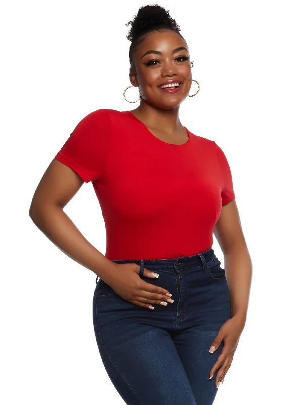 Plus Size Daisy Double Layer Crew Neck Bodysuit