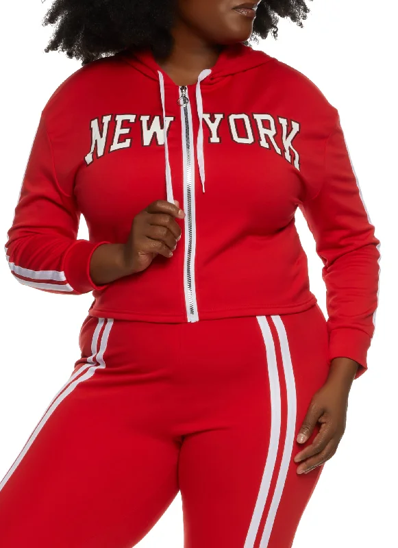 Plus Size New York Zip Front Graphic Hoodie