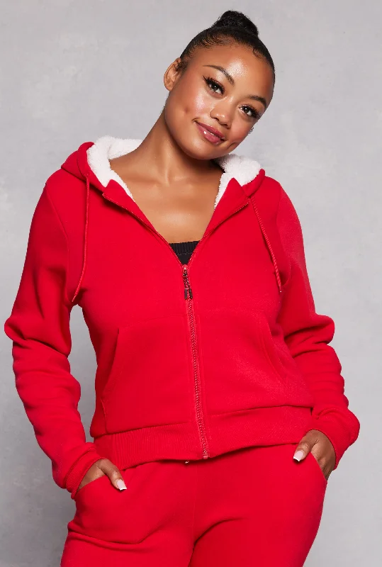 Plus Size Sherpa Lined Zip Front Hoodie