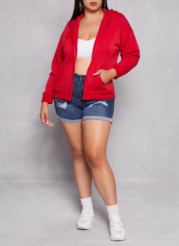 Plus Size Solid Zip Front Hoodie