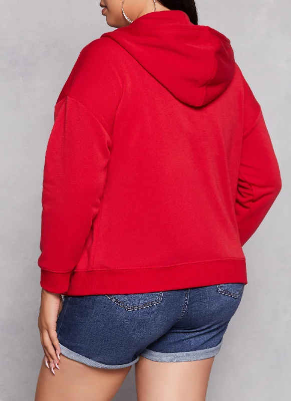 Plus Size Solid Zip Front Hoodie