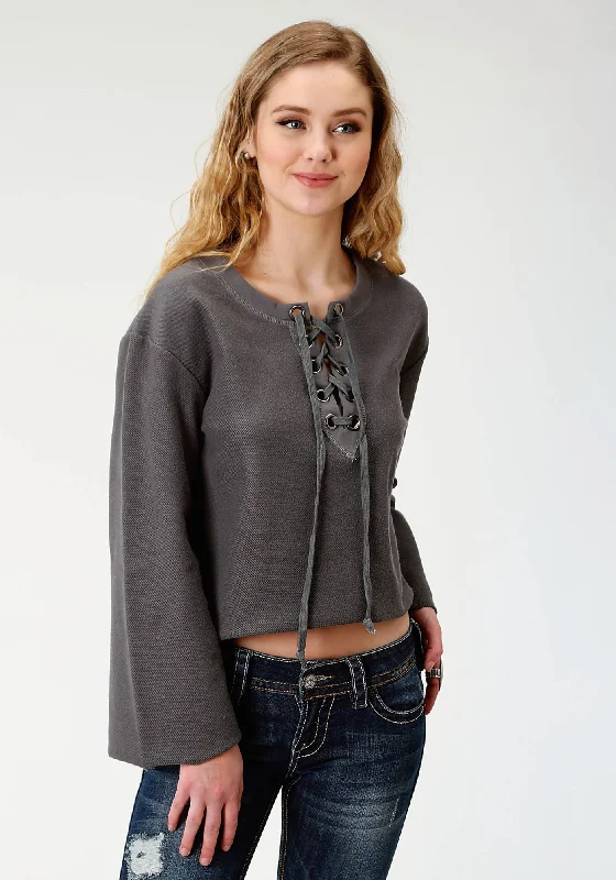 Roper Crop Womens Grey 100% Cotton French Terry Sweatshirt