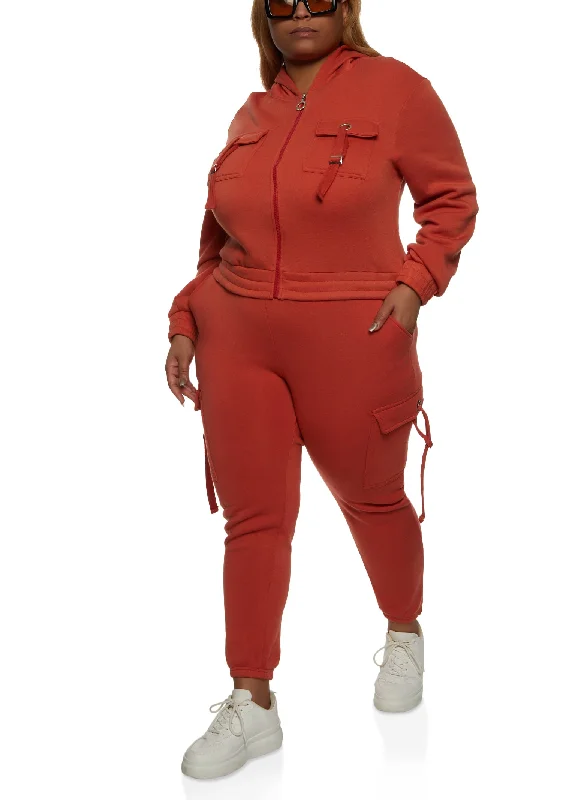 Plus Size Pocket Detail Zip Front Hoodie