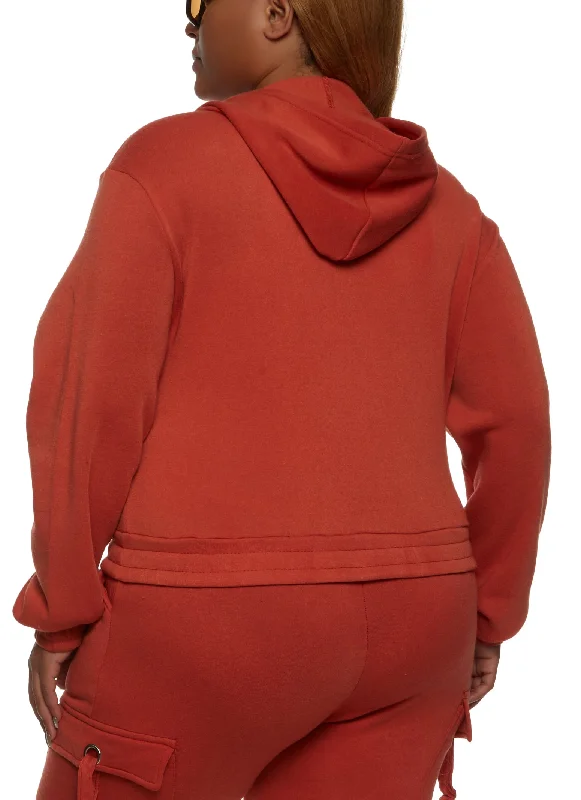 Plus Size Pocket Detail Zip Front Hoodie