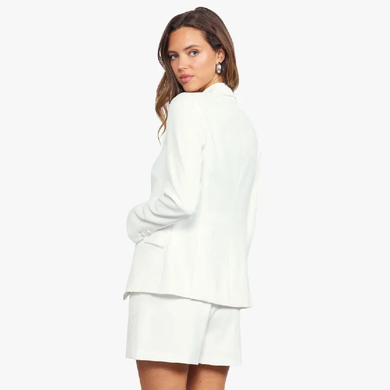 Slanted Pocket Long Sleeve Blazer (White)