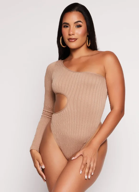 Seamless Cut Out One Shoulder Long Sleeve Bodysuit