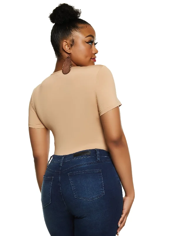 Plus Size Daisy Double Layer Crew Neck Bodysuit