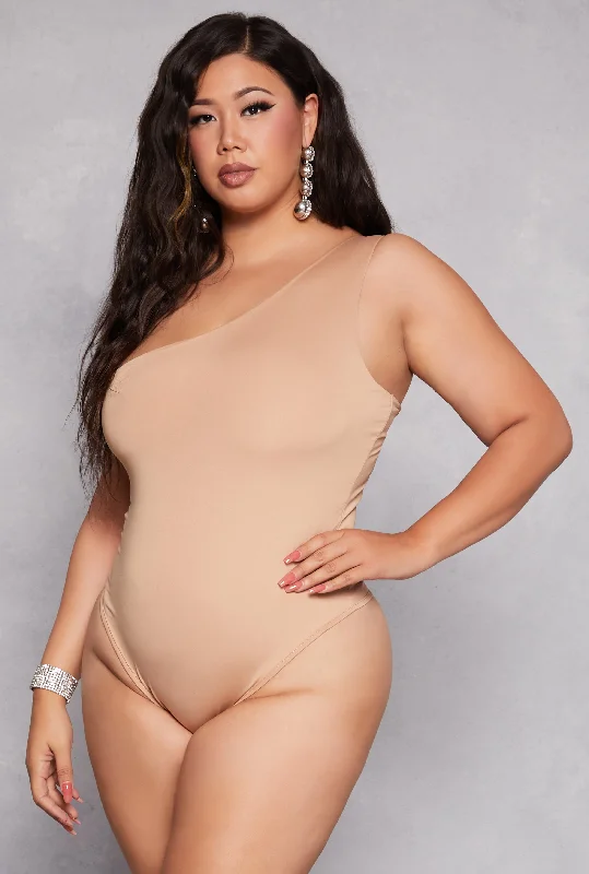 Plus Size Daisy Double Lined One Shoulder Bodysuit