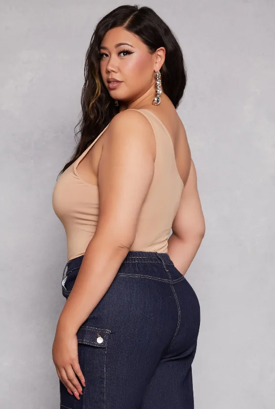 Plus Size Daisy Double Lined One Shoulder Bodysuit