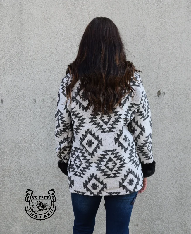 The Fort Worth Black and White Aztec Fur Coat