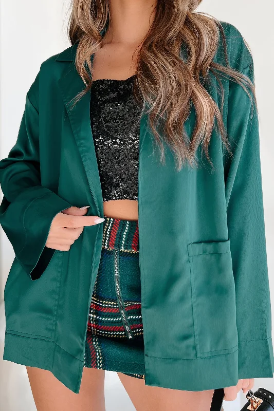 Trade Secrets Open Front Satin Blazer Jacket (Teal Green)