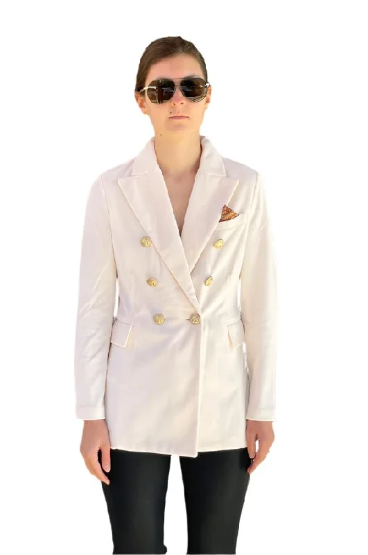 Velour Double-Breasted Blazer - Off White