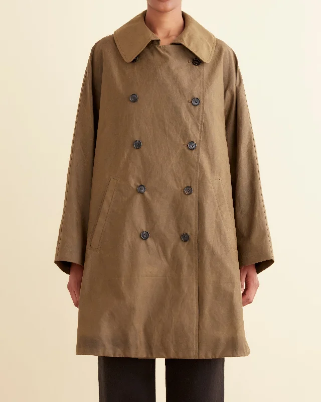 Waxed Swing Peacoat - Brown