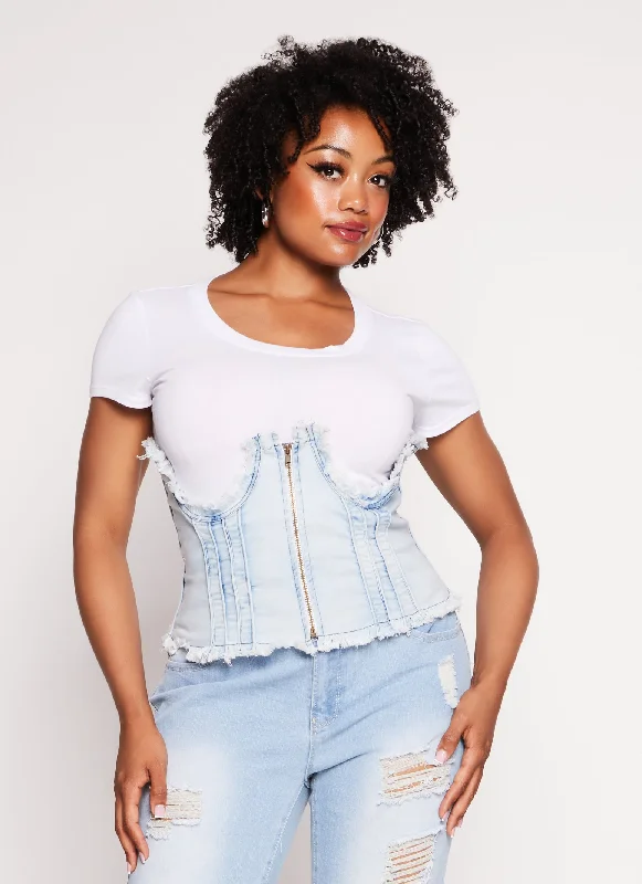 Plus Size Acid Wash Denim Underbust Corset