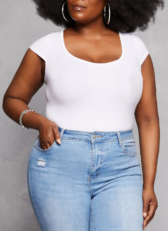 Plus Size Crew Neck Cross Back Bodysuit