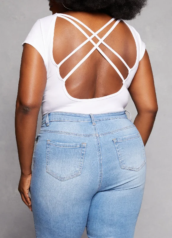 Plus Size Crew Neck Cross Back Bodysuit