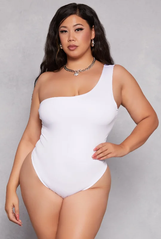 Plus Size Daisy Double Lined One Shoulder Bodysuit