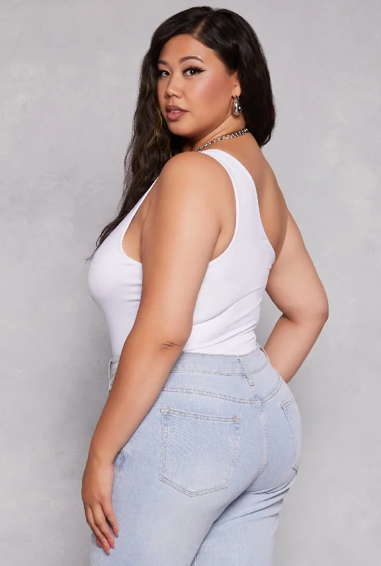 Plus Size Daisy Double Lined One Shoulder Bodysuit