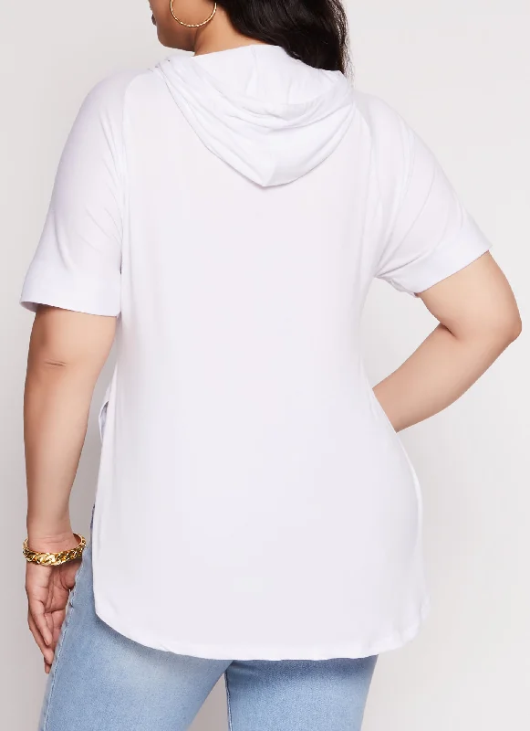 Plus Size Laser Cut Hooded Top