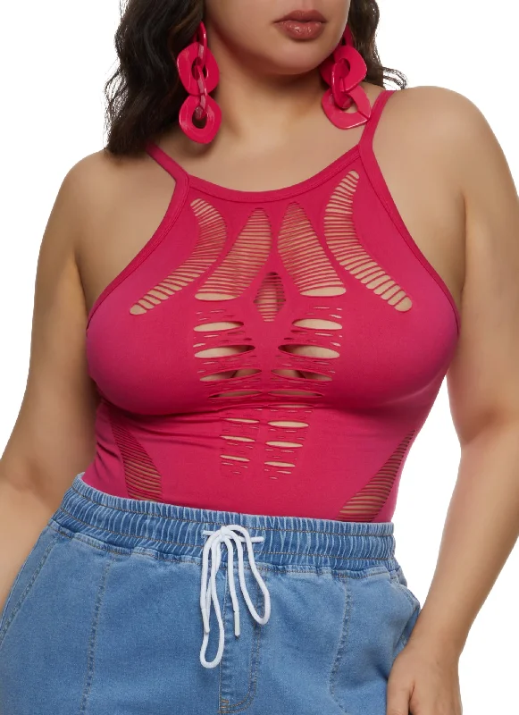 Plus Size Laser Cut Seamless Bodysuit