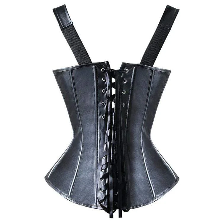 Women' Punk Faux Leather Front Zip Overbust Corsets