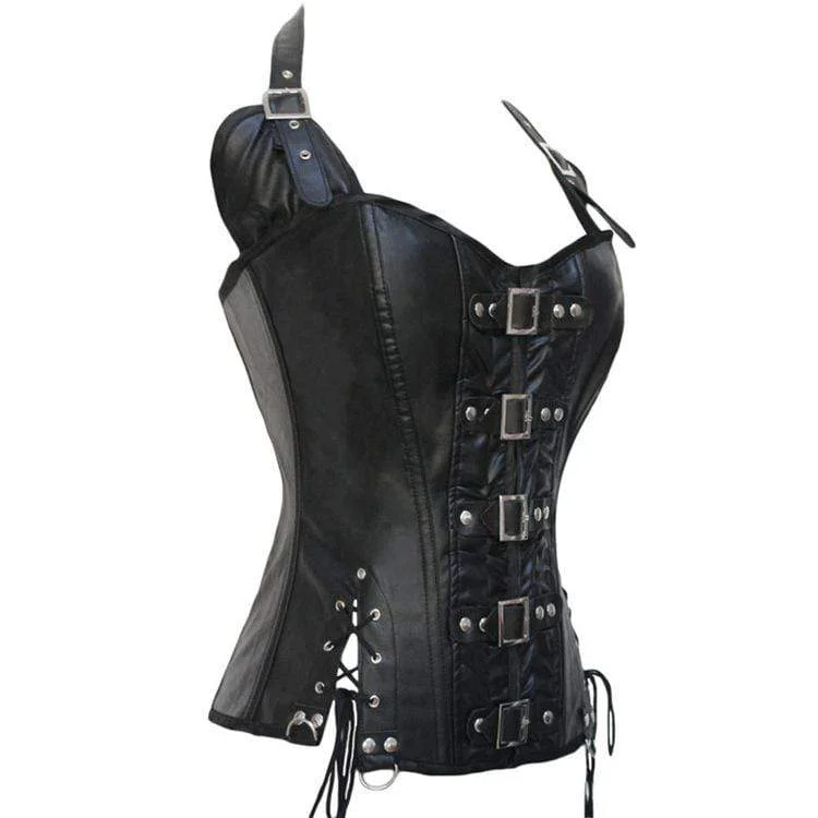 Women' Punk Faux Leather Halter Overbust Corsets