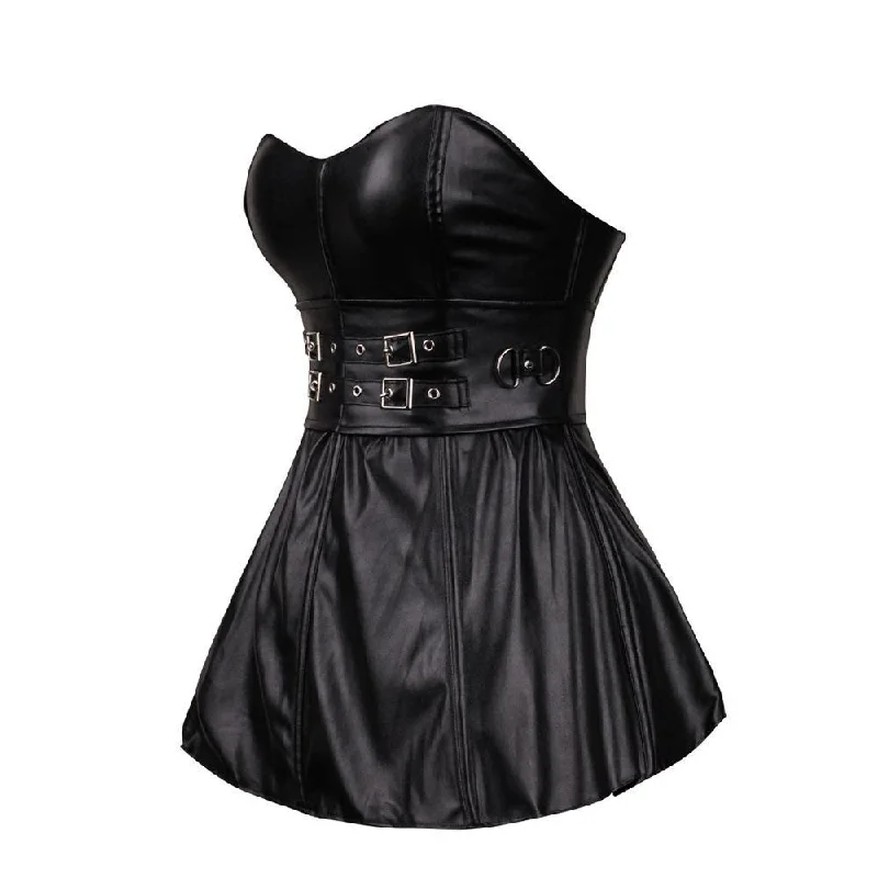 Women's Double Breasted Faux Leather Bustier Corset Top With Skirt