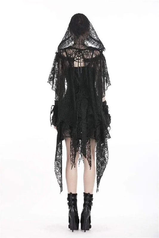 Women's Goth Floral Lace Hooded Cape