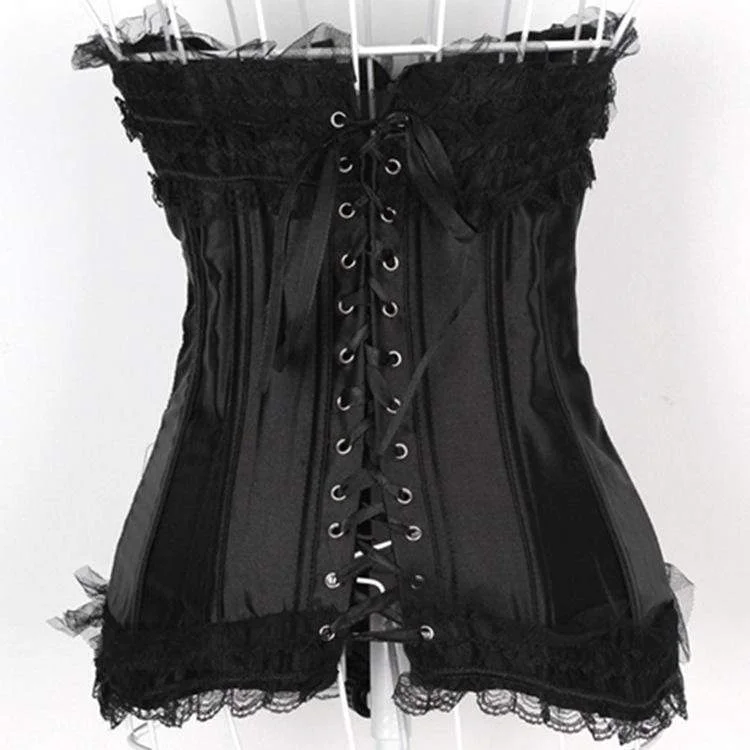 Women's Gothic Bowknot Falbala Lace Hem Overbust Corsets With Skirts