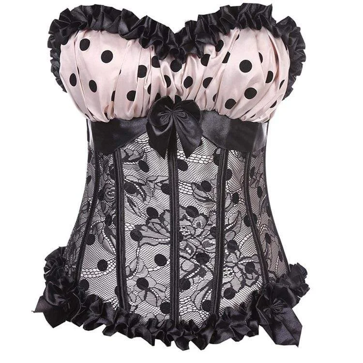 Women's Gothic Contrast Color Dots Overbust Corsets With T-back