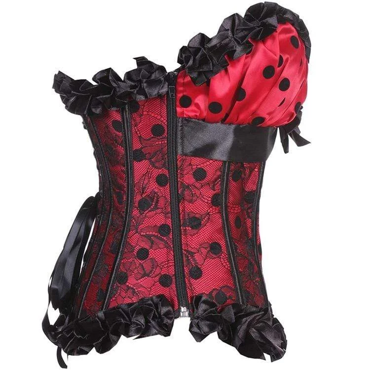 Women's Gothic Contrast Color Dots Overbust Corsets With T-back