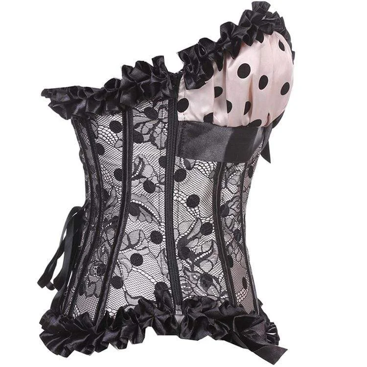 Women's Gothic Contrast Color Dots Overbust Corsets With T-back